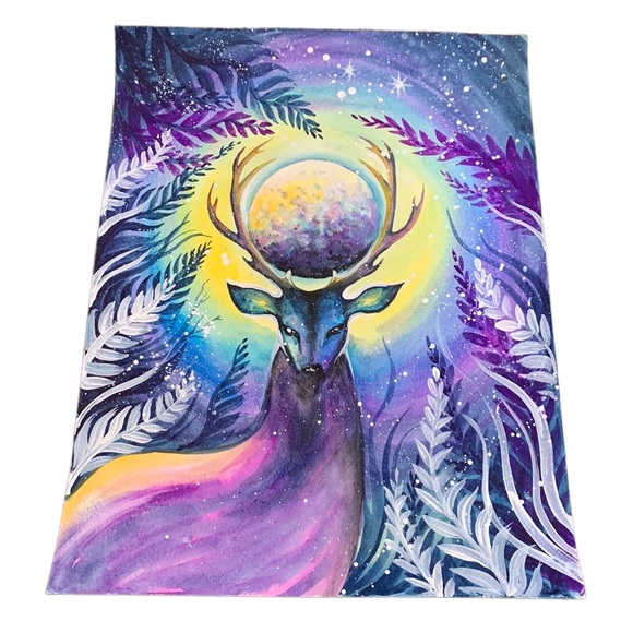 SALE!! Buck Supermoon painting deer in moonlight pagan - Picture 3 of 4